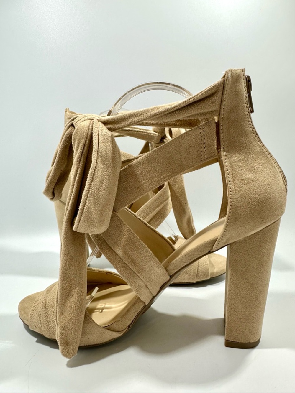 Wild Diva Natural Block Heel Sandals with Ankle Tie 8 New - Picture 4 of 9